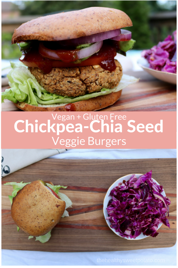 The best chickpea veggie burger recipe. Vegan and gluten free. It's healthy and easy to make in under 30 minutes. Made with chickpeas and chia seeds
